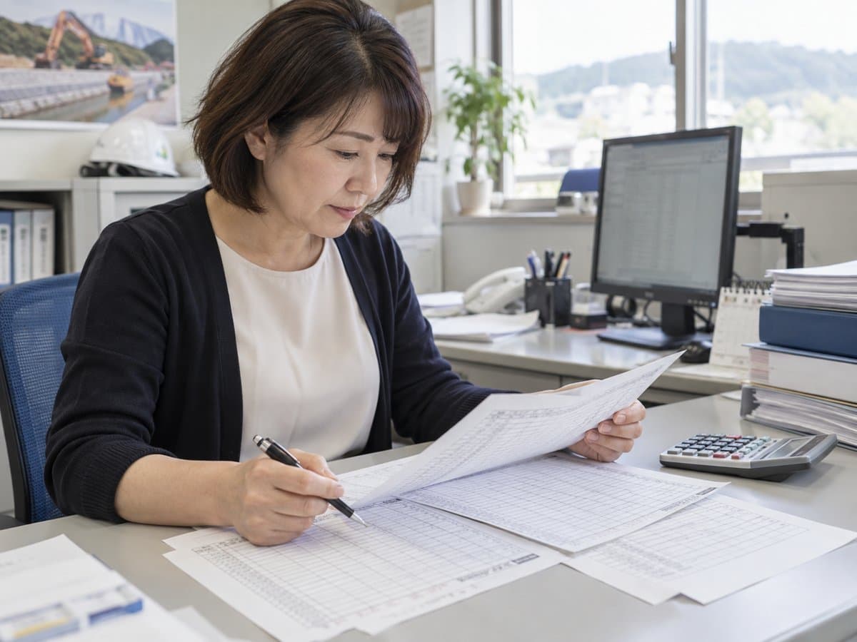 事務所で紙の出勤簿を確認している様子(イメージ)