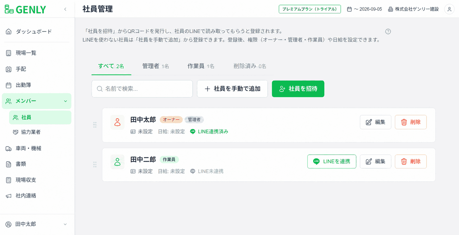メンバー一覧の LINE 連携状態